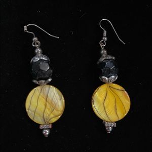 Yellow and black beaded earrings